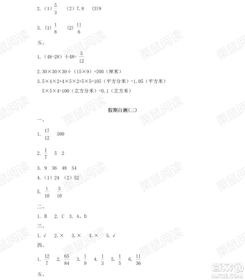 黑龙江少年儿童出版社2021阳光假日暑假五年级数学人教版答案