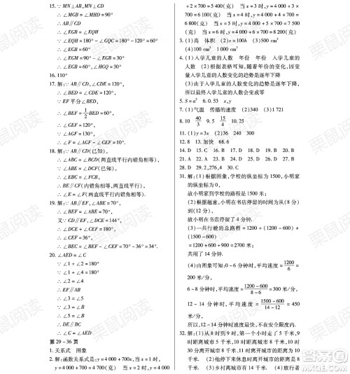 黑龙江少年儿童出版社2021暑假Happy假日七年级数学林甸专用答案