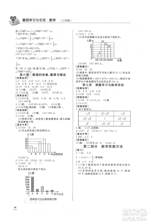 济南出版社2021暑假学习与生活七年级数学参考答案