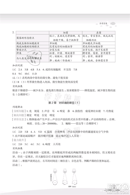 浙江教育出版社2021快乐暑假七年级科学参考答案