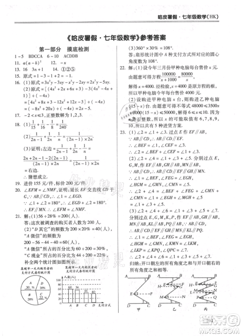 合肥工业大学出版社2021哈皮暑假七年级数学沪科版参考答案 合肥工业大学出版社2021哈皮暑假七年级数学沪科版参考答案
