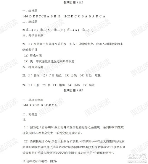 黑龙江少年儿童出版社2021暑假Happy假日七年级综合人教版答案