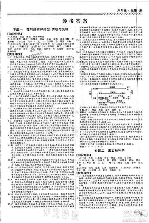 南方出版社2021假期冲冠学期系统复习预习衔接八年级生物人教版答案