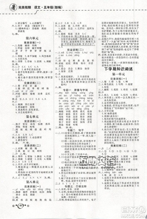 延边教育出版社2021年度总复习快乐假期5升6语文RJ人教版答案