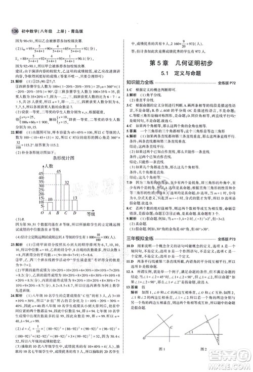 教育科学出版社2021秋5年中考3年模拟八年级数学上册青岛版答案