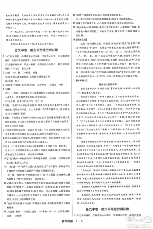 北京教育出版社2021年1+1轻巧夺冠优化训练七年级上册语文人教版参考答案
