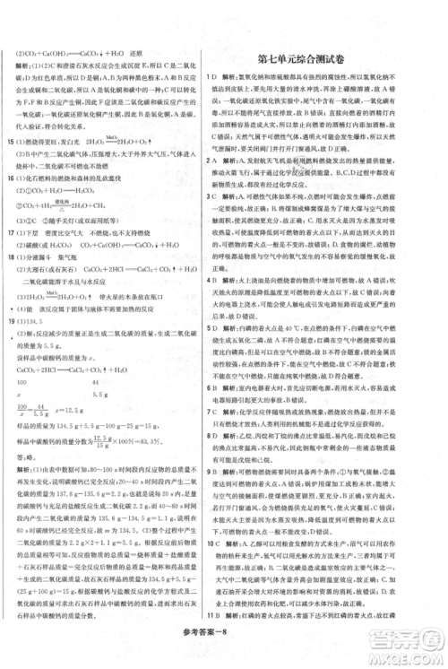 北京教育出版社2021年1+1轻巧夺冠优化训练九年级上册化学人教版参考答案