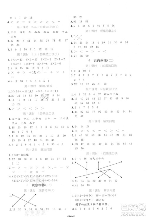 新疆青少年出版社2021秋原创新课堂二年级数学上册RJ人教版答案