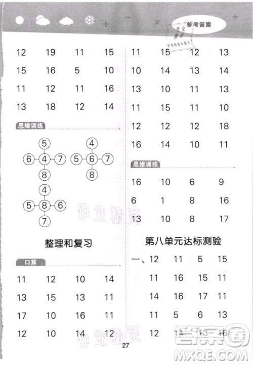 教育科学出版社2021秋季小儿郎小学口算大通关数学一年级上册人教版答案