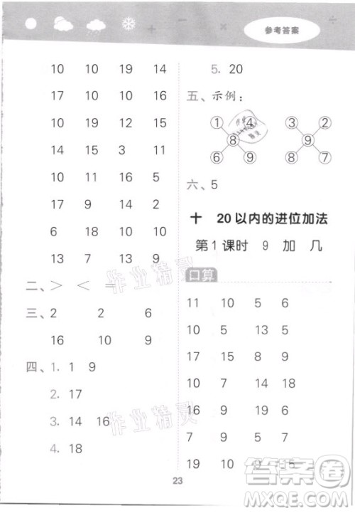 地质出版社2021秋季小儿郎小学口算大通关数学一年级上册苏教版答案