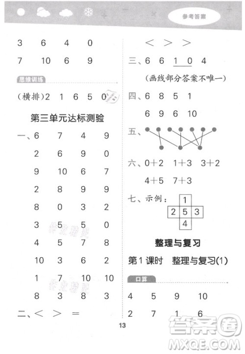 地质出版社2021秋季小儿郎小学口算大通关数学一年级上册北师大版答案 地质出版社2021秋季小儿郎小学口算大通关数学一年级上册北师大版答案