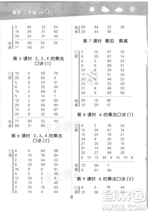 教育科学出版社2021秋季小儿郎小学口算大通关数学二年级上册人教版答案