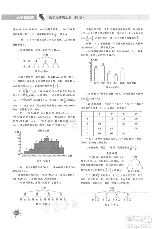 辽宁教育出版社2021尖子生题库九年级上册数学北师大版参考答案 辽宁教育出版社2021尖子生题库九年级上册数学北师大版参考答案