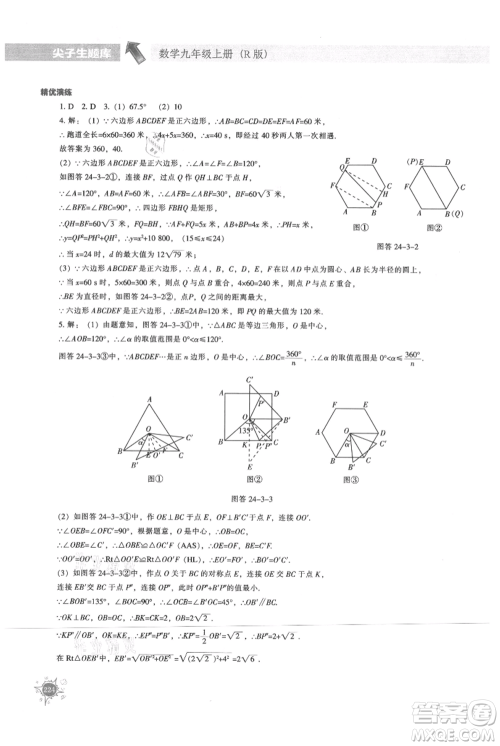 辽宁教育出版社2021尖子生题库九年级上册数学人教版参考答案