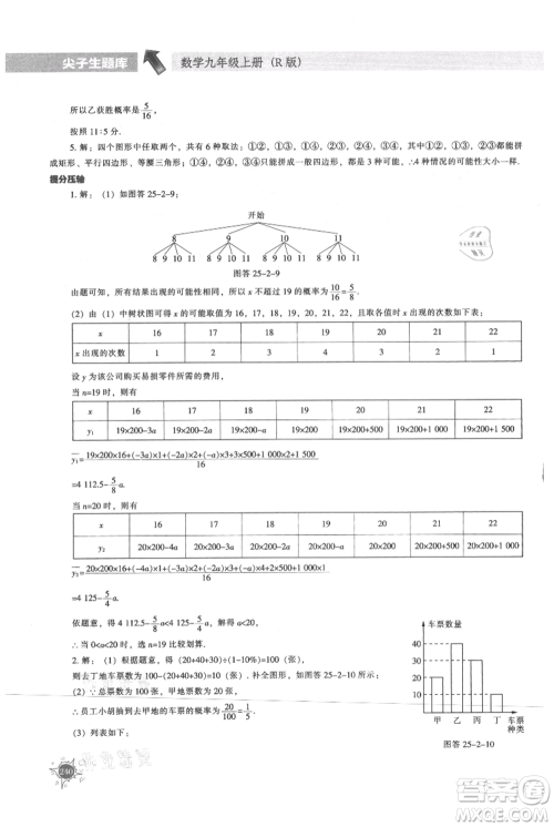 辽宁教育出版社2021尖子生题库九年级上册数学人教版参考答案