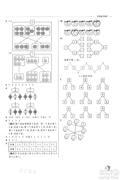 江苏人民出版社2021实验班提优训练一年级上册数学苏教版江苏专版参考答案