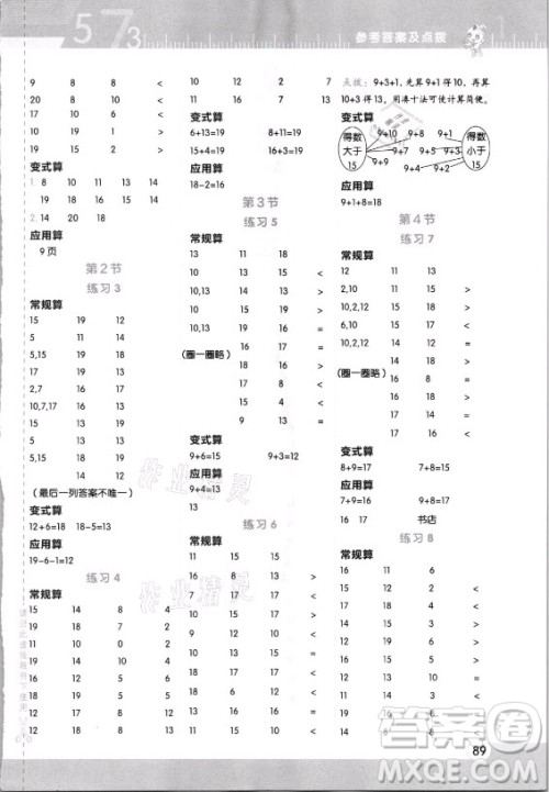 安徽教育出版社2021秋星级口算天天练一年级数学上册北师大版答案