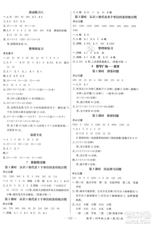 江西教育出版社2021秋季名师测控四年级数学上册RJ人教版答案 江西教育出版社2021秋季名师测控四年级数学上册RJ人教版答案