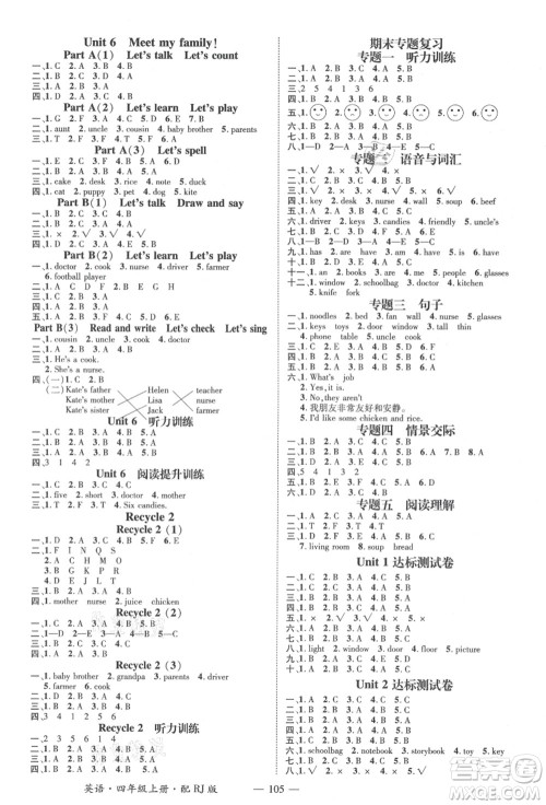 江西教育出版社2021秋季名师测控四年级英语上册RJ人教版答案