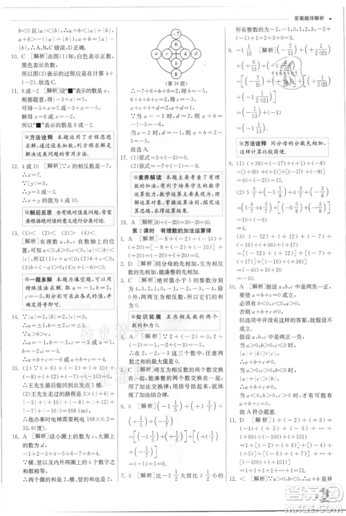 江苏人民出版社2021实验班提优训练七年级上册数学浙教版参考答案 江苏人民出版社2021实验班提优训练七年级上册数学浙教版参考答案