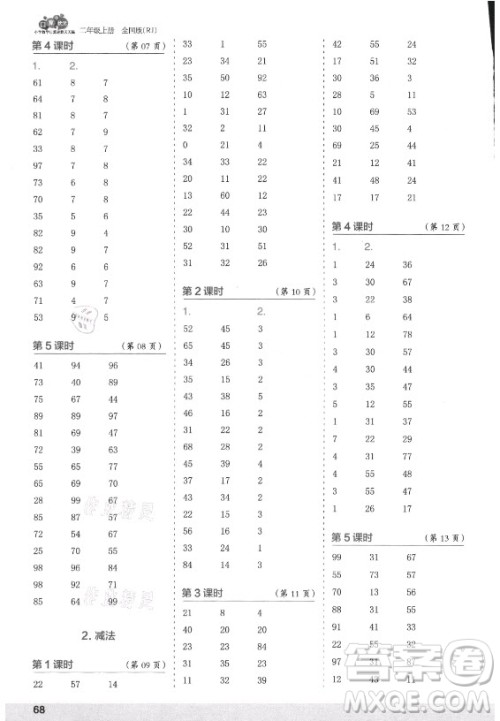 江苏凤凰少年儿童出版社2021口算小状元口算速算天天练小学数学二年级上册人教版答案