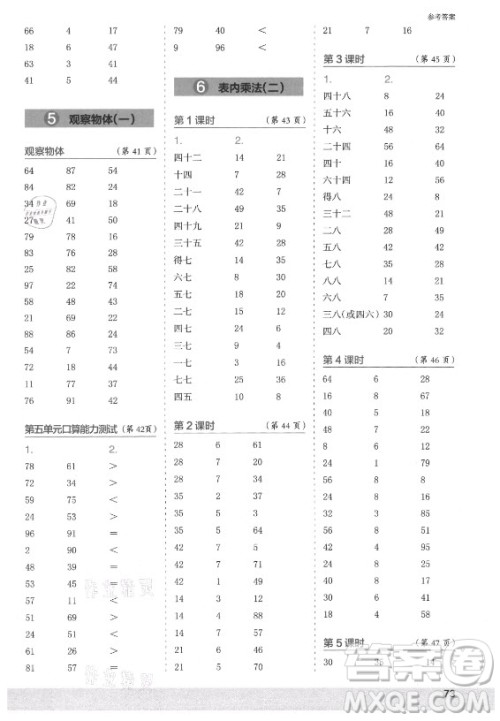 江苏凤凰少年儿童出版社2021口算小状元口算速算天天练小学数学二年级上册人教版答案