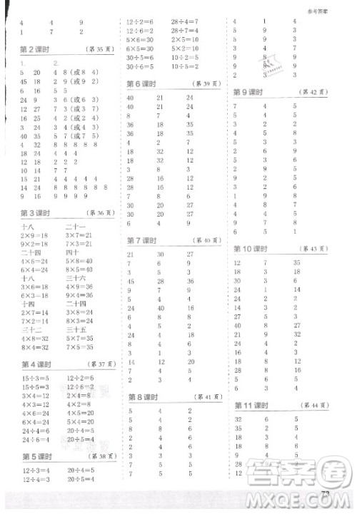 江苏凤凰少年儿童出版社2021口算小状元口算速算天天练小学数学二年级上册北师大版答案