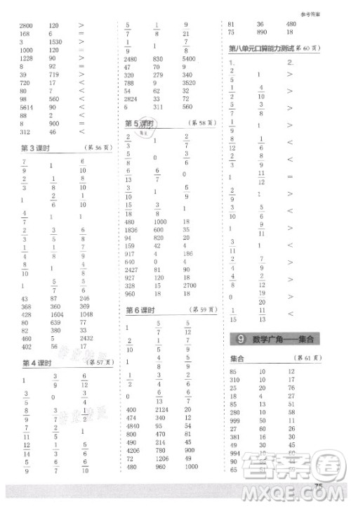 江苏凤凰少年儿童出版社2021口算小状元口算速算天天练小学数学三年级上册人教版答案