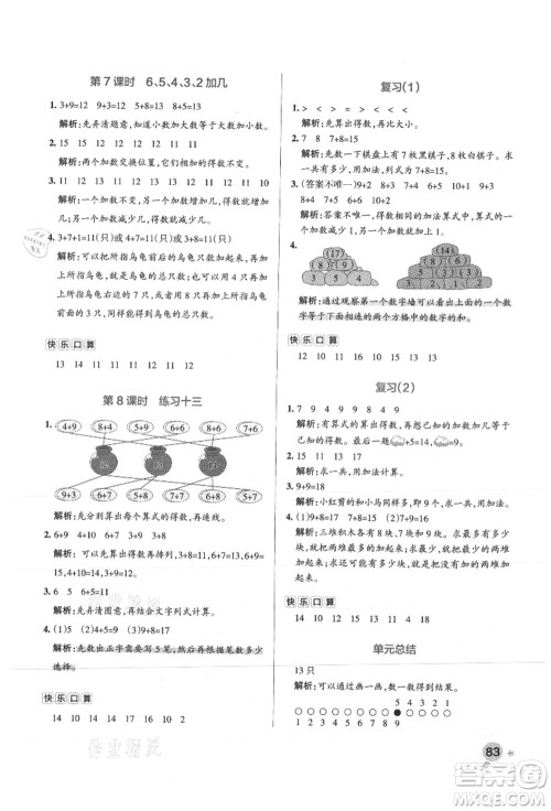 陕西师范大学出版总社有限公司2021秋季小学学霸作业本一年级数学上册SJ苏教版答案