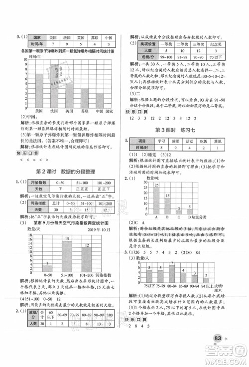 陕西师范大学出版总社有限公司2021秋季小学学霸作业本四年级数学上册SJ苏教版答案