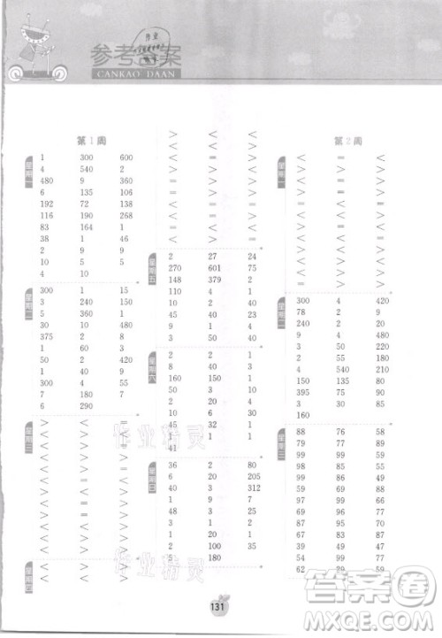 江苏人民出版社2021小学数学计算高手三年级上册人教版答案