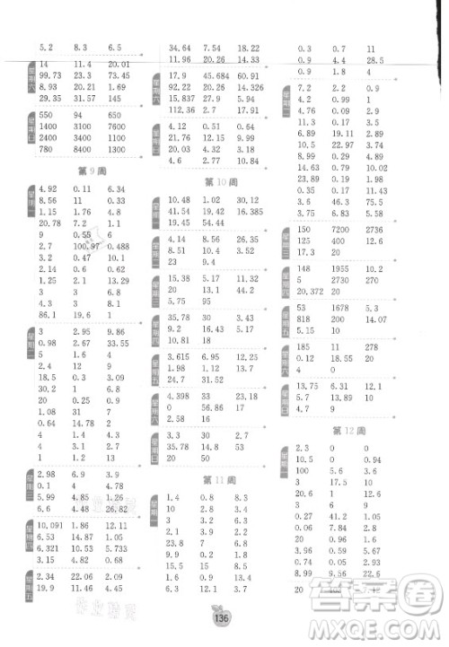  江苏人民出版社2021小学数学计算高手五年级上册苏教版答案