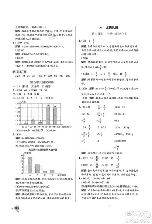 辽宁教育出版社2021秋季小学学霸作业本六年级数学上册BS北师大版答案