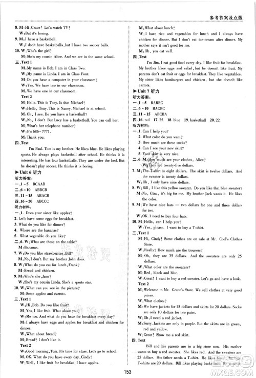 陕西人民教育出版社2021典中点综合应用创新题七年级英语上册R人教版答案 陕西人民教育出版社2021典中点综合应用创新题七年级英语上册R人教版答案