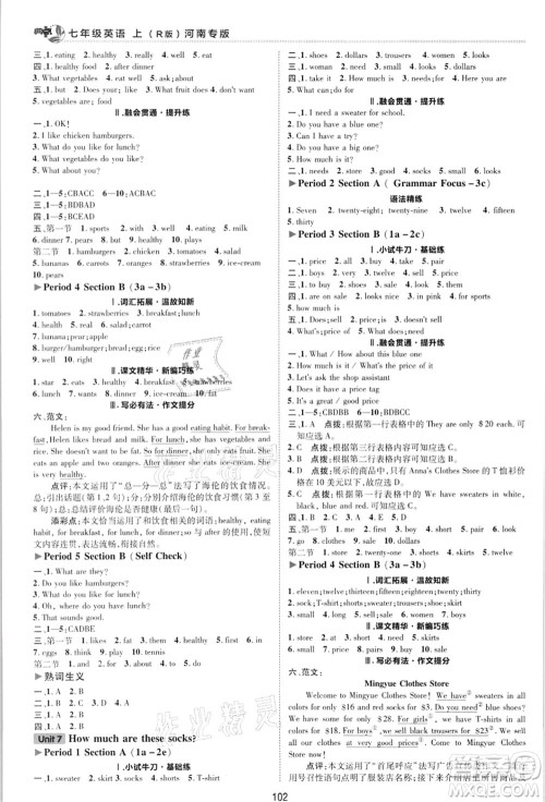 吉林教育出版社2021典中点综合应用创新题七年级英语上册R人教版河南专版答案