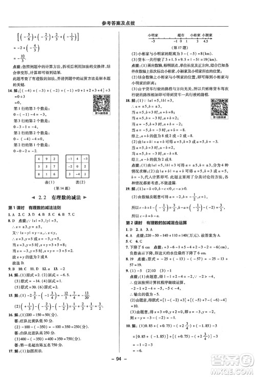 陕西人民教育出版社2021典中点综合应用创新题七年级数学上册ZJ浙教版答案