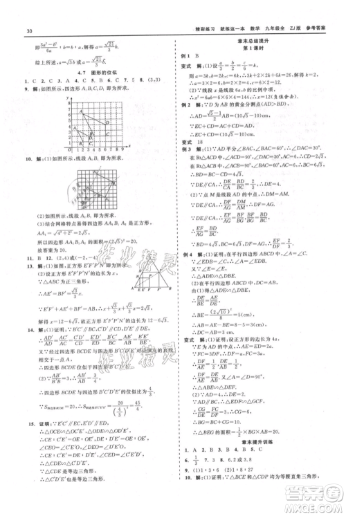 浙江工商大学出版社2021精彩练习就练这一本九年级数学浙教版参考答案 浙江工商大学出版社2021精彩练习就练这一本九年级数学浙教版参考答案