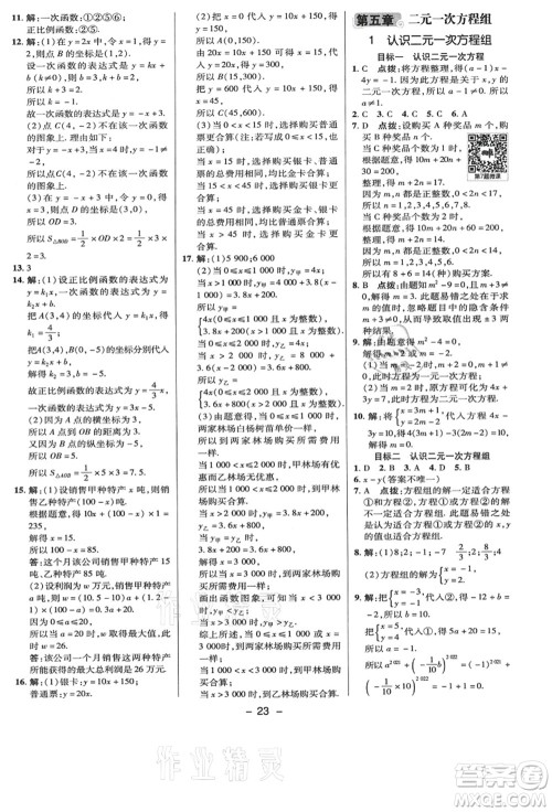 陕西人民教育出版社2021典中点综合应用创新题八年级数学上册BS北师大版答案