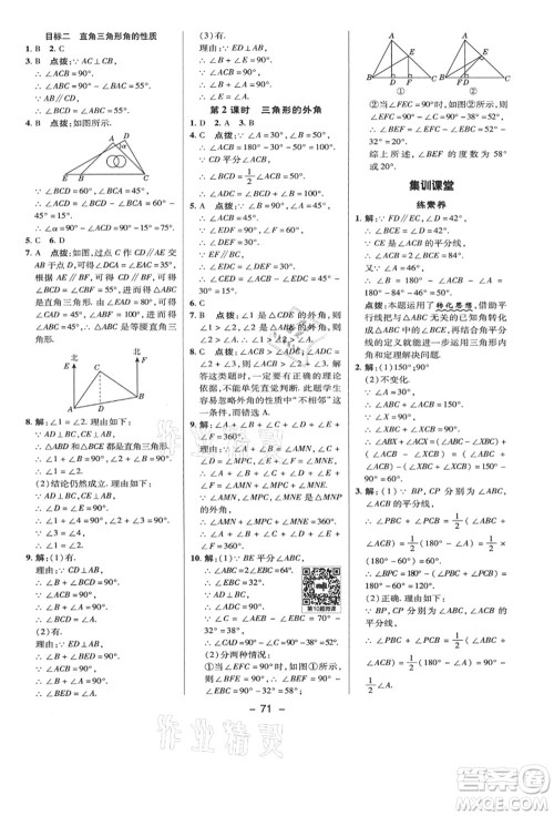 陕西人民教育出版社2021典中点综合应用创新题八年级数学上册BS北师大版答案