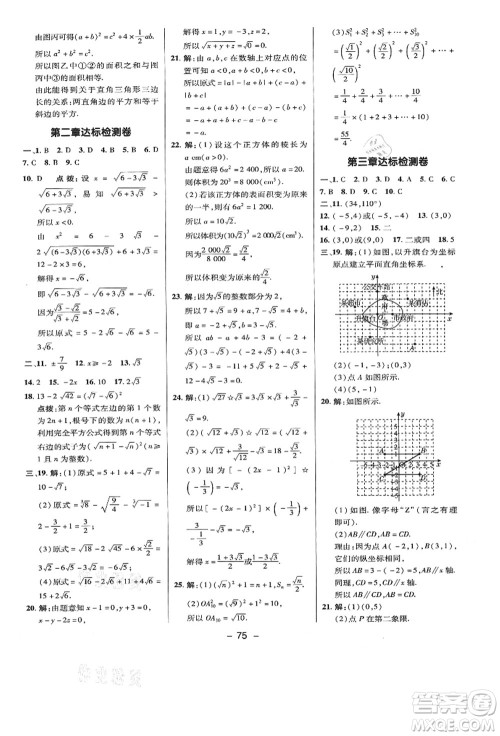 陕西人民教育出版社2021典中点综合应用创新题八年级数学上册BS北师大版答案