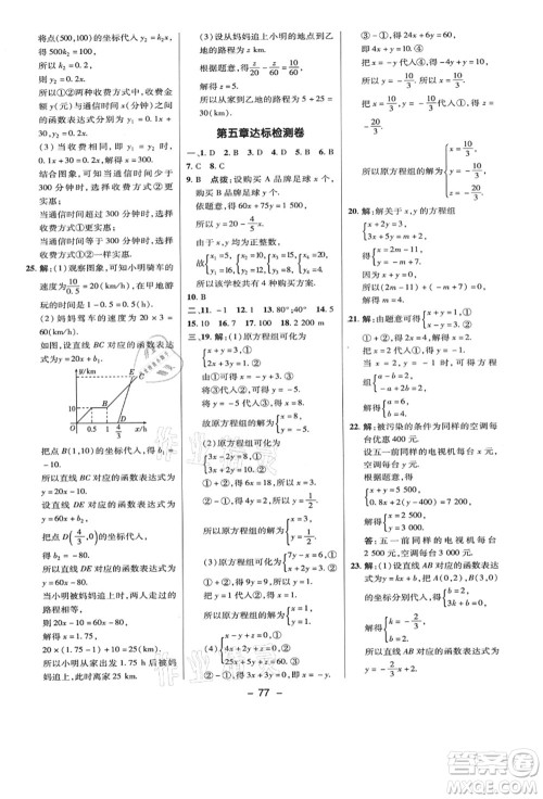 陕西人民教育出版社2021典中点综合应用创新题八年级数学上册BS北师大版答案