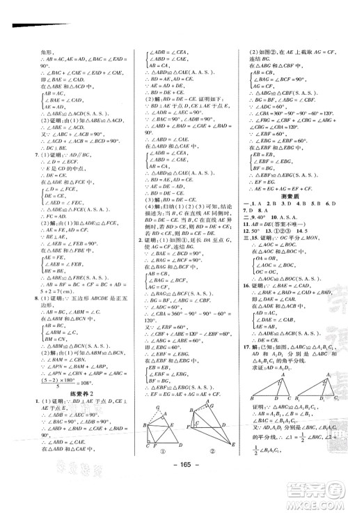 陕西人民教育出版社2021典中点综合应用创新题八年级数学上册HS华师大版答案