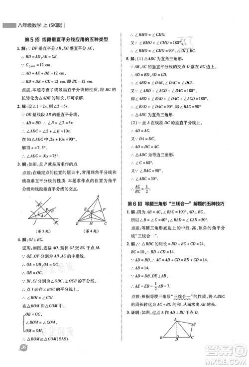 陕西人民教育出版社2021典中点综合应用创新题八年级数学上册SK苏科版答案