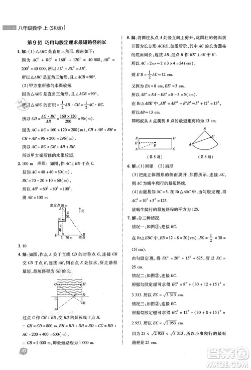 陕西人民教育出版社2021典中点综合应用创新题八年级数学上册SK苏科版答案