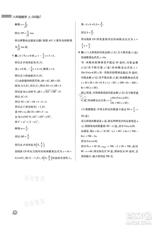 陕西人民教育出版社2021典中点综合应用创新题八年级数学上册SK苏科版答案