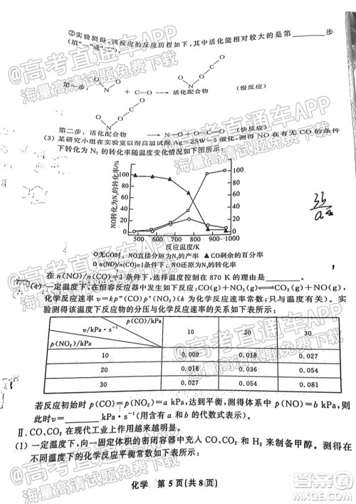 2022届高三年级江西智学联盟体第一次联考化学试卷及答案