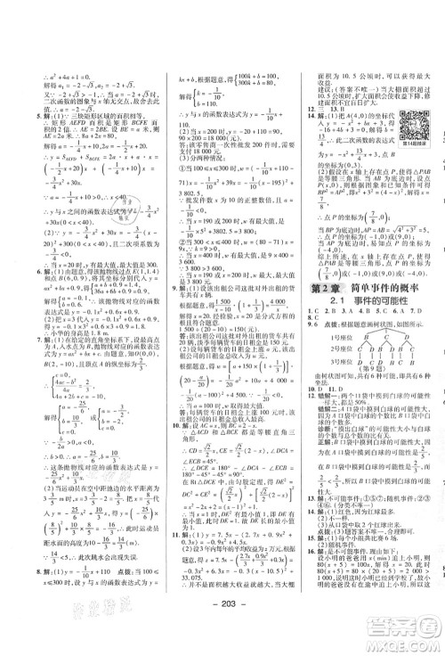 陕西人民教育出版社2021典中点综合应用创新题九年级数学全一册ZJ浙教版答案