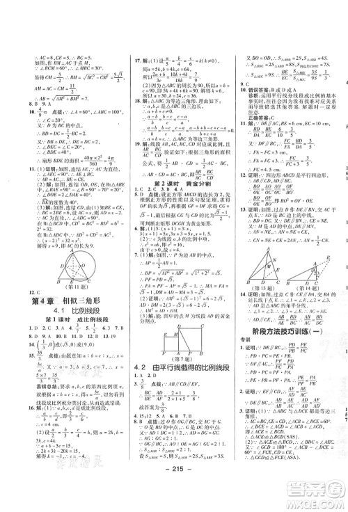 陕西人民教育出版社2021典中点综合应用创新题九年级数学全一册ZJ浙教版答案