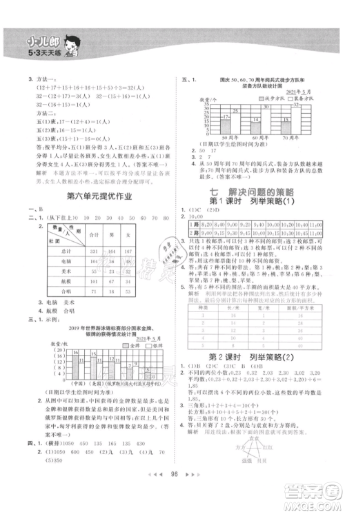 教育科学出版社2021年53天天练五年级上册数学苏教版参考答案