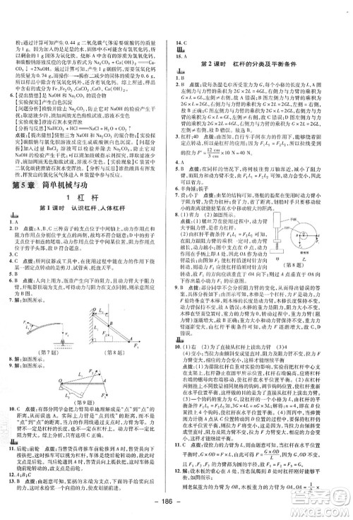 陕西人民教育出版社2021典中点综合应用创新题九年级科学全一册HS华师大版答案